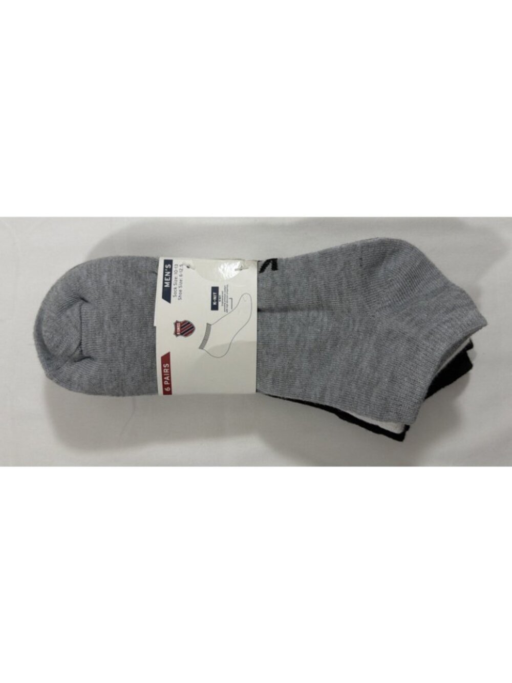 Men's Size 10-13 K-Swiss Black/White/Gray 6-Pairs Logo Ankle Socks - Picture 2 of 5